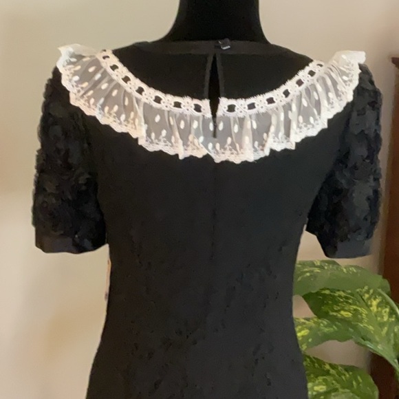 NUE by Shani - Body Architecture Elegant Black Lace Dress with White Accents - Picture 4 of 8